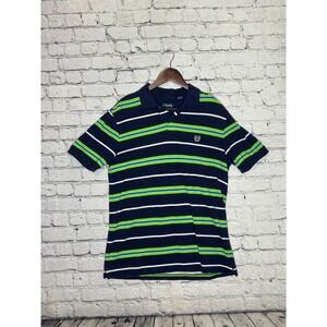 Chaps‎ Men's Navy Green White Blue Striped Polo Shirt Short Sleeve Size Medium